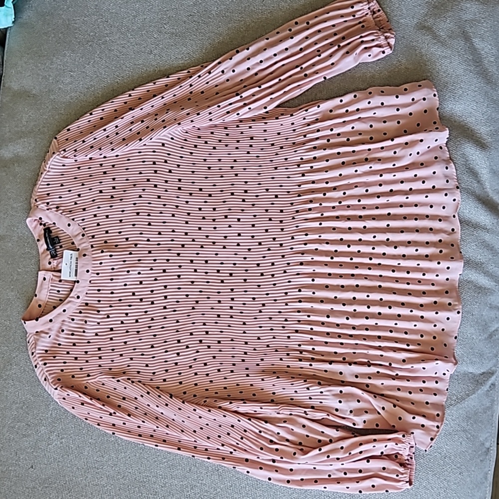 Adriana Papell Pink Polka Dot Long Sleeve Blouse large
